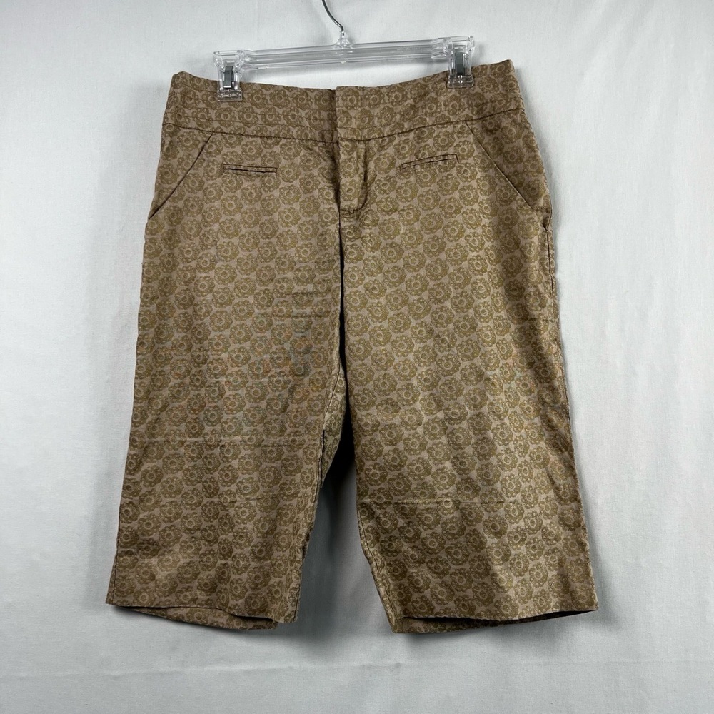 Anthropologie Idra Bermuda Shorts Womens 8 Linen Brown Printed Pockets Casual